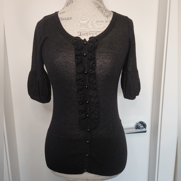 Sparkly Black Puff Sleeve Cardigan - Picture 1 of 12
